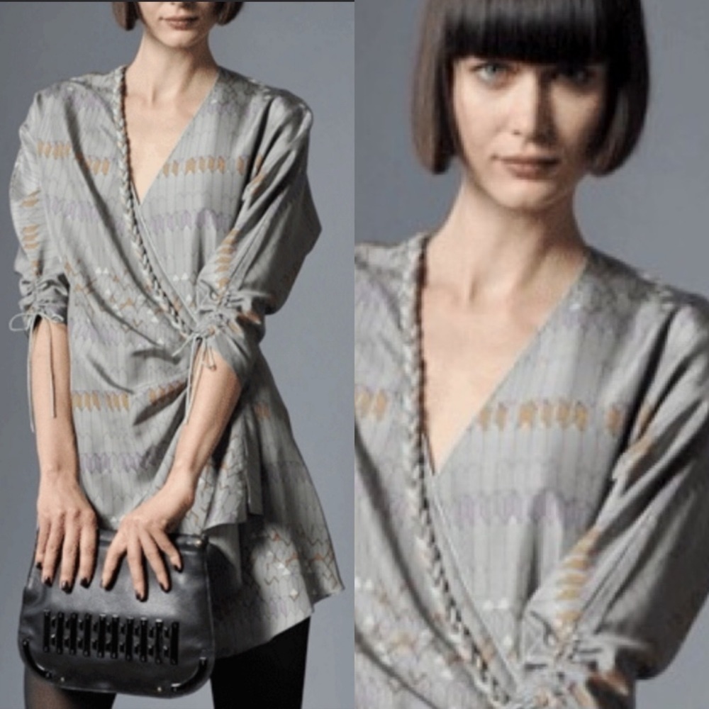 Hayden Harnett Arbus Silk Wrap Dress in Grey‎ Multi Size Small